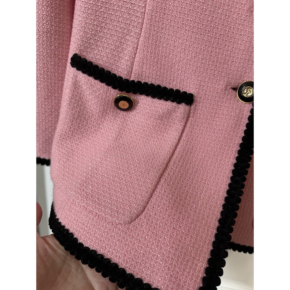 St. John TEXTURED KNIT 2pc SUIT JACKET+SKIRT Sz 6 PALE PINK CHIC - Picture 6 of 16